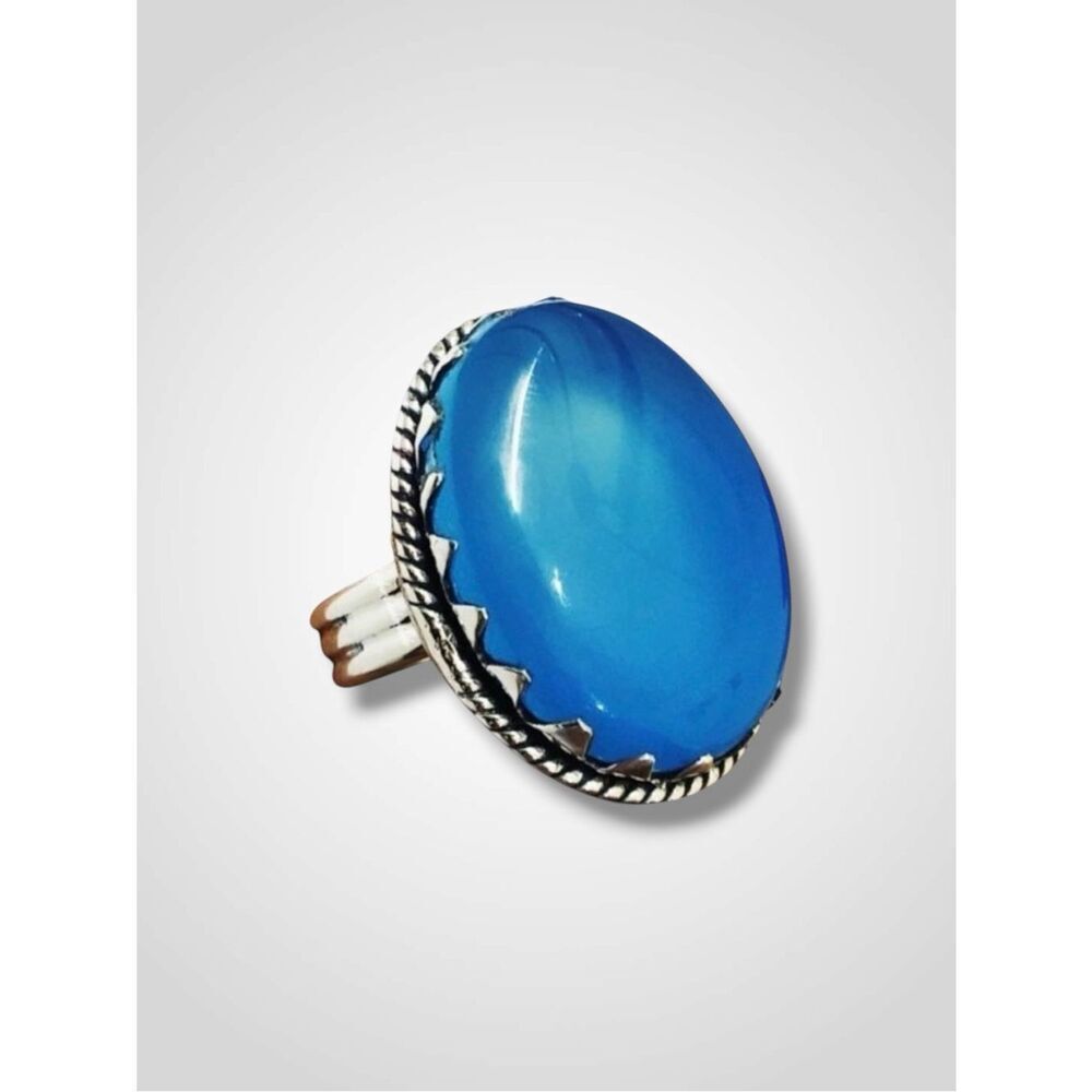 Blue Chalcedony Sterling Silver Statement Ring Size 8 Handmade USA Artisan NWT